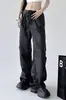 Pantalones cargo de paracaídas de verano para mujer, pantalones tácticos de pierna ancha funcionales estilo americano de alta calle, cintura elástica, pantalones casuales rectos holgados