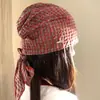 Gorro con Pañuelo a Cuadros Rojo Vintage para Mujer, Nuevo Modelo Verano 2026, Circunferencia de Cabeza Grande, Gorro de Poner de Atar de Gama Alta