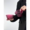 Estilo Ins Vermelho Rosa Padrão Vertical Copo de Sorvete Copo de Iogurte Doméstico Tigela de Sobremesa Tigela de Café da Manhã Tigela de Salada Copo Alto de Vidro