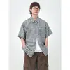 Camisa Xadrez para Casal Estilo Retrô Literário Japonês Manga Curta Moda Masculina Versátil Solta e Bonita Camisa Casual