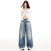 Pantalones vaqueros de pierna ancha con diseño de costura en el bolsillo trasero y encaje naranja joven para mujer, pantalones adelgazantes de cintura alta y tendencia.