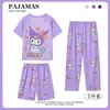 Conjunto de Pijama Infantil de Três Peças, Shorts de Manga Curta, Calça Longa, Calça Casual com Desenho Fofo, Roupa para Pais e Filhos, Roupas de Casa Infantis Tamanho Médio e Grande, Moderno