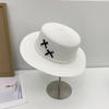 Sombrero de Copa Parasol de Verano Protector Solar para Mujer Estilo Francés Retro Cadena de Perlas Parte Superior Plana Moda Casual Lazo Sombrero de Paja