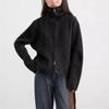 Suéter abrigo retro estilo Hong Kong transfronterizo con doble cremallera para mujer, otoño e invierno, nuevo estilo perezoso, holgado, con solapa, cárdigan de punto para mujer