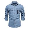 AIOPESON Camisas vaqueras 100% algodón para hombre, camisa vaquera gruesa de otoño de alta calidad para hombre, camisa vaquera informal con botones de color liso