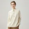 Suéter base de cachemira, corte holgado, adelgazante, grueso, abotonado, cuello medio alto, manga larga, suéter de hilo floral, tejido de punto, estilo europeo y americano