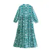 Atacado Outono 2026 Novo Estilo Europeu Vestido Feminino de Manga Longa Estampa Floral Verde 3384