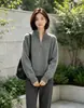 Suéter de cuello alto con media cremallera para mujer, otoño e invierno, talla grande, corte holgado, tejido de ochos, camiseta básica, gris