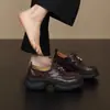 Mocasines Retro de Suela Gruesa para Mujer 2026 Primavera Nuevos Zapatos con Cordones de Tacón Grueso que Aumentan la Altura Moda Versátil Zapatos de Cuero
