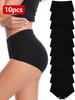 Calcinhas Femininas Populares Transfronteiriças de Cintura Alta, Roupa Íntima de Algodão Puro, Alta Elasticidade, Não Apertam, Conjunto de 10 Peças, Em Estoque para Atacado