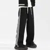 Pantalones de Chándal Rectos Grises Florales para Hombre Primavera y Otoño Estilo Americano Rayados Sueltos de Pierna Ancha Pantalones Deportivos para Fitness Casuales para Hombre
