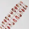 Uñas Postizas Retro Otoño Invierno Color Caramelo Ámbar Ojo de Gato Marmoleado Dorado Degradado Manicura Atmosférica de Gama Alta Puntas de Uñas Postizas