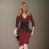 Vestido Color Block Estilo Coreano Socialite Novo Primavera e Outono 2025, Vestido Profissional Elegante Slim-Fit, Vestido Bodycon