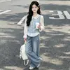 Conjunto de Ropa de Otoño para Niñas 2026 Nuevo Elegante Estilo Coreano para Niña Grande Chaleco Camisa Estilo Primavera y Otoño Conjunto de Tres Piezas Super Atractivo