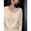 Cárdigan de punto color blanco roto para mujer, nueva colección otoño 2026, alta costura, nuevo top de cordones estilo chino