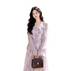 Conjunto de Dos Piezas para Mujer de Verano: Vestido de Tirantes Morado Elegante y Cárdigan Protector Solar