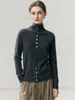 Nuevo cárdigan de cachemir de cuello alto para mujer Otoño/Invierno 2026, tejido de punto abotonado con dobladillo enrollado, versátil abrigo suéter de punto suave