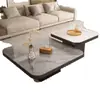 Mesa de Centro Pequeña de Lujo Ligero de Losa de Roca Cuadrada Estilo Italiano Minimalista Ecológico para Apartamento Pequeño Sala de Estar Eo