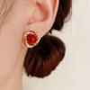 Brincos Retrô Franceses de Outono e Inverno Vermelho Âncora para o Dia a Dia de Veludo Floral com Cores Contrastantes para Mulheres, Brincos de Alto Nível