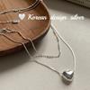 Collar Asimétrico de Corazón de Doble Capa S925 Plata de Ley Estilo Ins Cadena para Clavícula para Mujer de Dongdaemun Plata de Corea del Sur