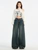 Jeans Americanos Retro de Pierna Ancha con Dobladillo para Mujer Primavera 2025 Nuevo Cintura Alta Sueltos Acampanados