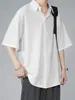 Camisa de manga corta con cuello cubano para hombre, moderna, holgada, de alta calidad, delgada, casual, con caída, de alta calidad, de media manga, de seda helada