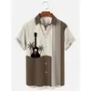 Camisa Hawaiana de Verano 3D con Estampado de Guitarra Musical para Hombre de Manga Corta, Venta Caliente Europea y Americana Transfronteriza, Muestra Personalizada