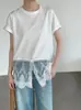 Blusa de Renda Patchwork com Fenda de Manga Curta Inspirada em Design Taochuan para Mulheres, Nova Versátil de Verão 2026 T-Shirt M8705