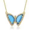 Anel Borboleta Azul Estilo Coreano Novo Colar Borboleta Banhado a Ouro Micro Safira Corrente para Clavícula Moda Joias Femininas
