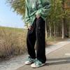 Calça jeans reta preta masculina estilo Hong Kong ins com múltiplos bolsos macacão moda outono e inverno marca calça de perna larga solta
