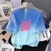 Camiseta de Verano con Degradado para Niñas, Manga Corta Infantil, Nueva Estampada Holgada Estilo Coreano Versátil Moderna para Niños Mayores