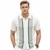 Comercio Exterior Europeo y Americano Ropa de Hombre Verano Nuevo Prendas de Punto para Hombre Solapa Estilo Casual Cárdigan Rayado Camisa Polo Sj0041