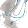 Pendientes de Colgante Versátiles de Tres Capas con Perlas Turquesas y Circonita Cúbica Azul, Conjunto de Collar de Moda de Lujo Ligero de Alta Gama para Mujer