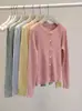 Chaqueta cárdigan de punto de alta gama estilo coreano, color sólido, cuello redondo retorcido, con pliegues, para mujer, nuevo modelo de primavera, rejuvenecedor, corte holgado, top de manga larga