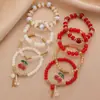 Pulsera de Cristal con Cuentas Creativas Transfronteriza, Set de 4 Piezas con Colgante de Cereza, Pulsera Estilo Bohemio al por Mayor