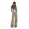 Calça casual larga de cordão nova de outono na cor laranja para mulheres, corte solto, modeladora, versátil, comprimento total