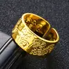 Anel Aberto de Latão Dourado Imitação com Mantra de Seis Caracteres e Sutra do Coração para Atacado 10mm Anel de Dedo para Homens Anel de Ouro de Areia Vietnamita