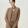Cardigan de Tricô Grossa com Zíper Duplo 100% Caxemira Pura Suéter Feminino Gola Alta 2026 Novo Outono/Inverno Tricô Outerwear