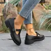 Zapatos de Cuero para Mujer Estilo Británico con Punta Redonda Retro 2026 Mocasines con Hebilla en T, Zapatos de Vestir Estilo Universitario Japonés con Tacón Grueso