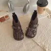 Botas Meia de Cor Sólida para Meninas Outono/Inverno 2026, Botas Princesa Antiderrapantes para Meninas, Botas de Cano Curto de Couro com Laço para Crianças