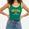 2024 Top Estético Retro Bordado com Letra Brasileira Padrão Bordado Manga Curta T-shirt de Verão Conjunto Verão
