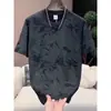 Nova coleção de verão e outono: Camiseta casual versátil com bordado floral de manga curta, moda masculina 2026, tendência de meia-manga estilo chinês
