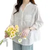 Camisa de algodón con bordado jacquard, corte ajustado, cuello en V, manga tres cuartos, nuevo top versátil estilo coreano de verano para mujer