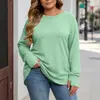 2026 Amazon Moda Femenina Top Otoño Manga Larga Camisa con Agujero para el Pulgar Casual Holgada Camiseta de Manga Larga con Cuello Redondo