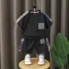 Nuevo Conjunto de Verano para Niños Estilo Chino Bordado Manga Corta Pantalones Cortos Niños Delgado Elegante Casual Conjunto de Dos Piezas Comercio Exterior