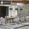 Venta Directa de Fábrica de Mesas y Sillas de Comedor de Madera Maciza para Patio, Mesa y Cuatro Sillas de Jardín para Exteriores, Juego de Mesa de Pizarra y Sillas de Mimbre para Hotel y Casa de Huéspedes