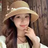 Sombrero de Paja con Lazo Estilo Hepburn para Mujer, Protección Solar de Verano, Moderno y Versátil, Sombrero de Paja Estilo Vacaciones para Adelgazar el Rostro