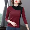 Derong Camiseta Interior para Mujer Otoño e Invierno Nueva Empalme de Cuello Camiseta de Terciopelo Cepillado Doble Cara para Mujer Aspecto Adelgazante