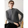 ¡Clásico toque de lujo ligero! Suéter de cachemira para mujer, cuello semi-alto, punto raglán otoño e invierno, jersey de canalé, suéter de capa base, casual