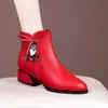 Botines de tacón grueso, tacón bajo, colección otoño/invierno 2026, botines rojos para mujer, botas para mujer, botas de cuero estilo mamá